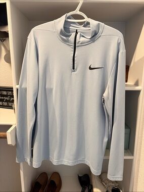 Nike Men’s Light Blue Quarter-Zip Pullover with Black Swoosh